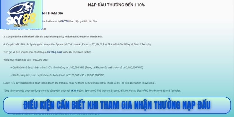 Điều kiện cần biết khi tham gia nhận thưởng nạp đầu